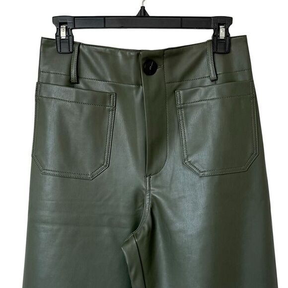 Anthropologie Maeve Colette Cropped Wide Leg Pants Faux Leather Holly Green 28 - Picture 6 of 12